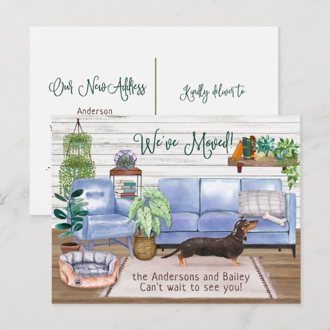 Cute Black Dachshund Cosy New Home Moving       Announcement Postcard (Front/Back)