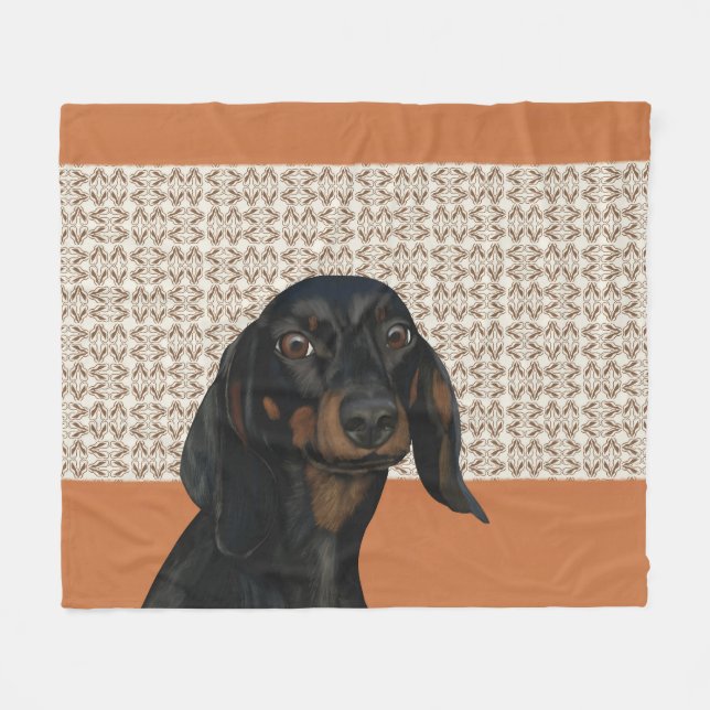 Cute Black Dachshund Dog  Fleece Blanket (Front (Horizontal))