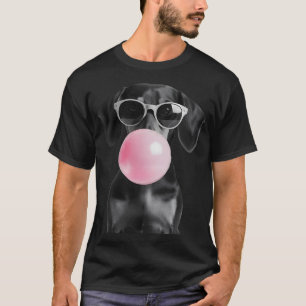 Cute Black Dachshund Dog Heart Glasses Bubble Gum T-Shirt
