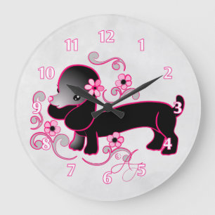 Cute Black Dachshund Large Clock