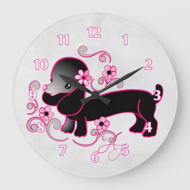 Cute Black Dachshund Large Clock (Front)