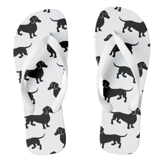 Cute Black Dachshund Pattern Flip Flops (Footbed)