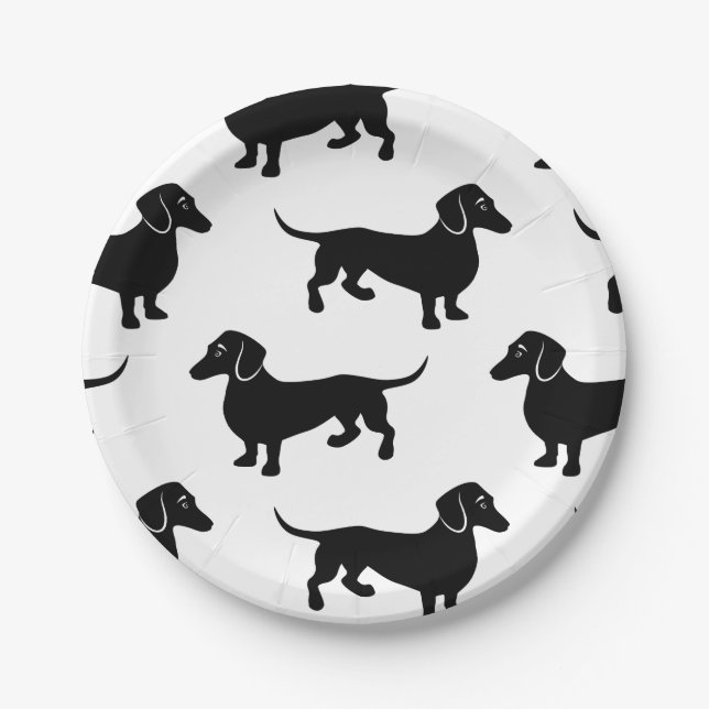 Cute Black Dachshund Pattern Paper Plate (Front)