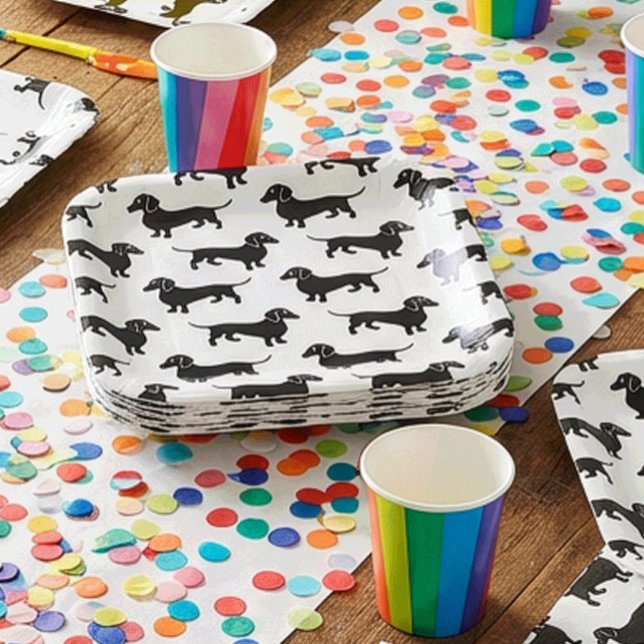Cute Black Dachshund Pattern Paper Plate (Creator Uploaded)