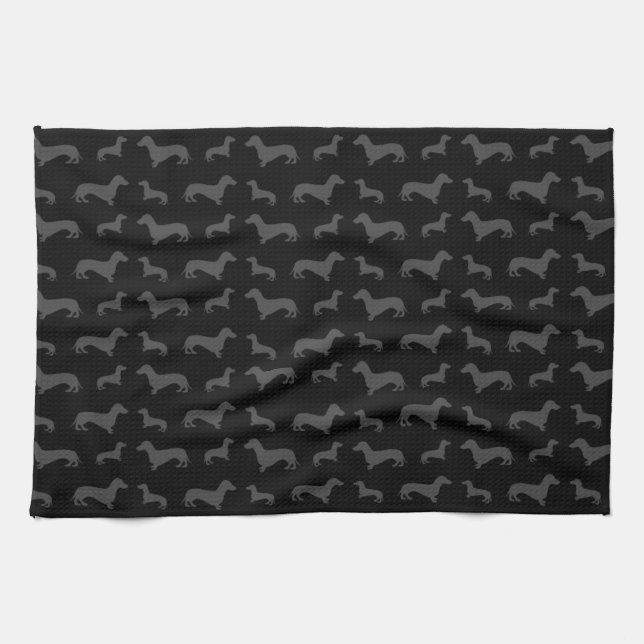 Cute black dachshund pattern tea towel (Horizontal)