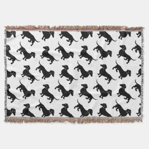 Cute Black Dachshund Pattern Throw Blanket