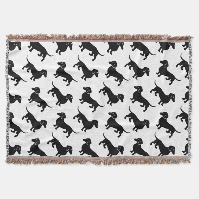 Cute Black Dachshund Pattern Throw Blanket (Front)