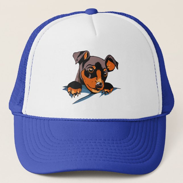 Cute Black Dachshund Puppy Design Trucker Hat (Front)