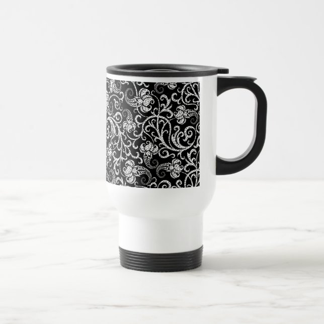 Cute black dalmatian  flowers background design travel mug (Right)