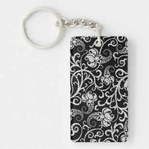 Cute black dalmatian flowers design key ring