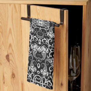 Cute black dalmatian flowers design tea towel