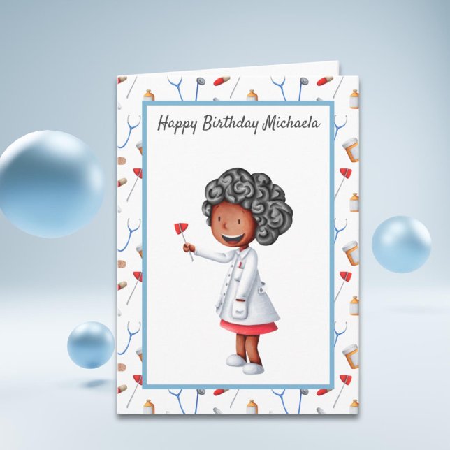 Cute Black Doctor Pattern Birthday Card (Creator Uploaded)