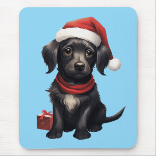 Cute Black Dog at Christmas Mouse Mat