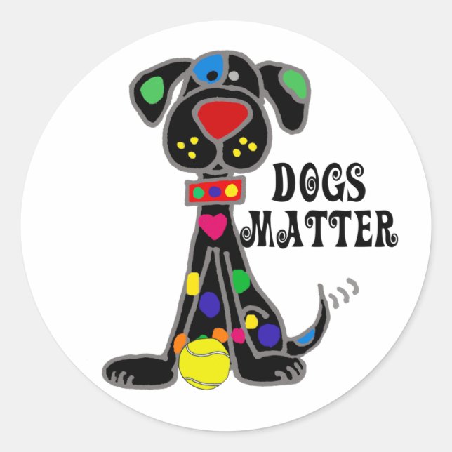 Cute Black Dog Dogs Matter Cartoon Classic Round Sticker (Front)