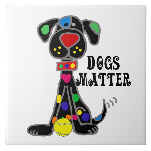 Cute Black Dog Dogs Matter Cartoon Tile (Front)