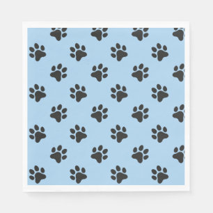 Cute black dog paw print blue napkin
