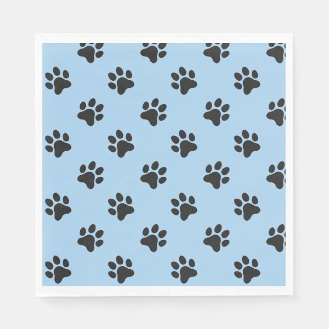 Cute black dog paw print blue  napkin (Front)