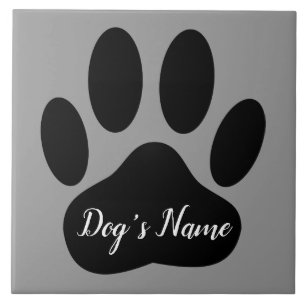 Cute Black Dog Paw Print With Custom Name Tile