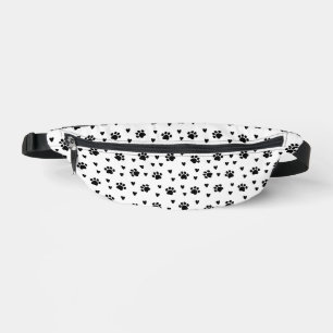 Cute Black Dog Paw Prints & Hearts Bum Bags