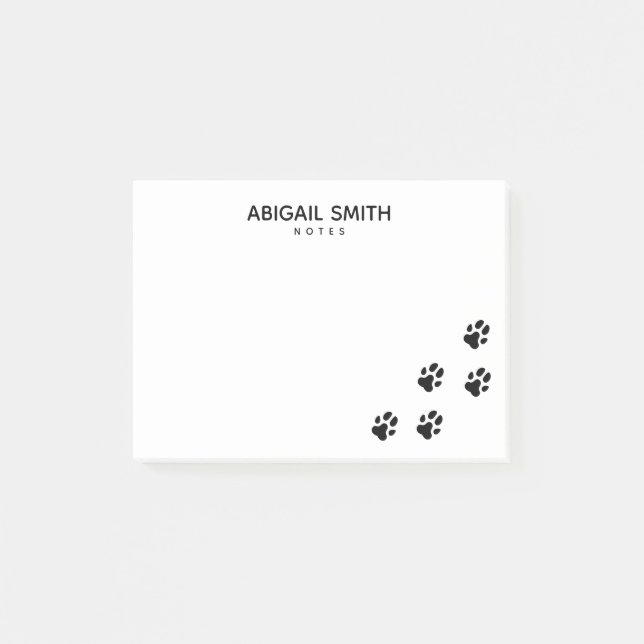 Cute Black Dog Paw Prints - Personalised Post-it Notes (Front)