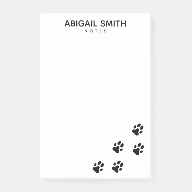 Cute Black Dog Paw Prints - Personalised Post-it Notes (Front)