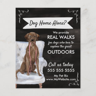 Cute Black Dog Walker Flyer with Swirls and Banner