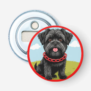 Cute Black Dog With Red Collar in Cartoon Style Bottle Opener