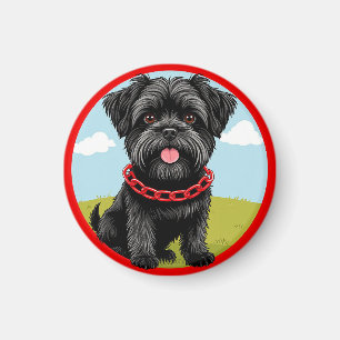 Cute Black Dog With Red Collar in Cartoon Style Magnet