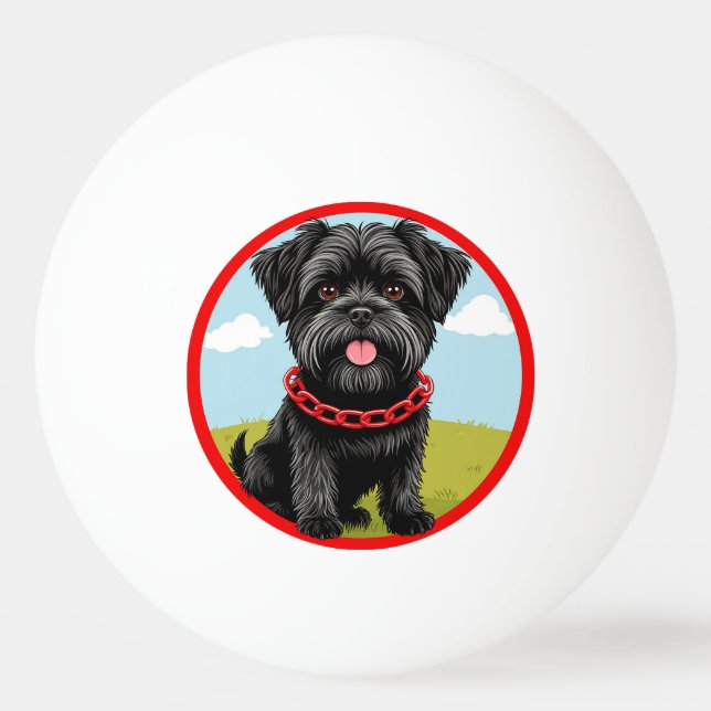 Cute Black Dog With Red Collar in Cartoon Style Ping Pong Ball (Front)