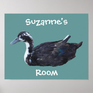 Cute Black Duck Kids Room Personalized    Poster