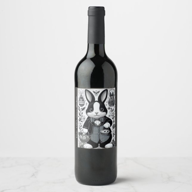 Cute Black Easter Bunny Wine Label (Front)