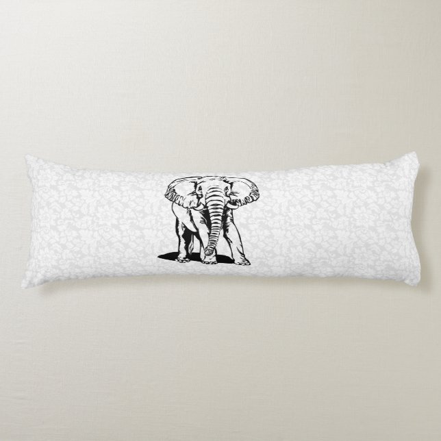 Cute Black Elephant Line Drawing Body Cushion (Front)