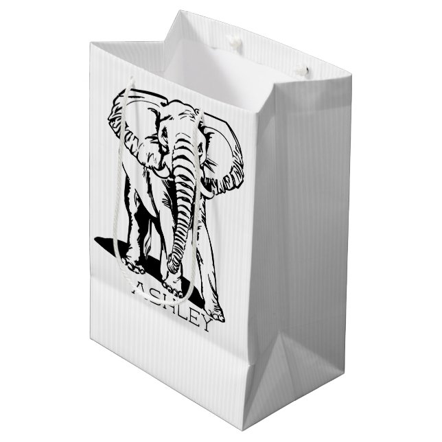 Cute Black Elephant Line Drawing Medium Gift Bag (Front Angled)