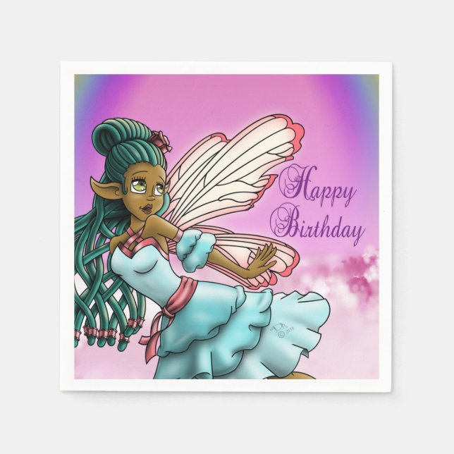Cute Black Fairy Birthday Napkin (Front)