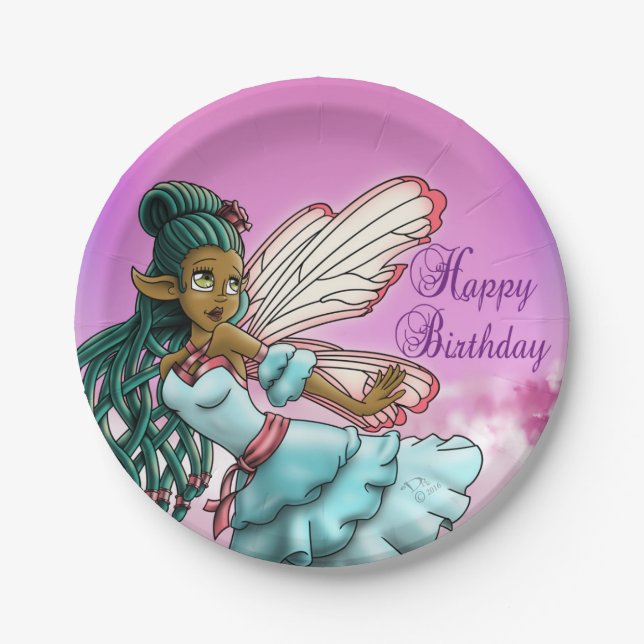 Cute Black Fairy Birthday Paper Plate (Front)