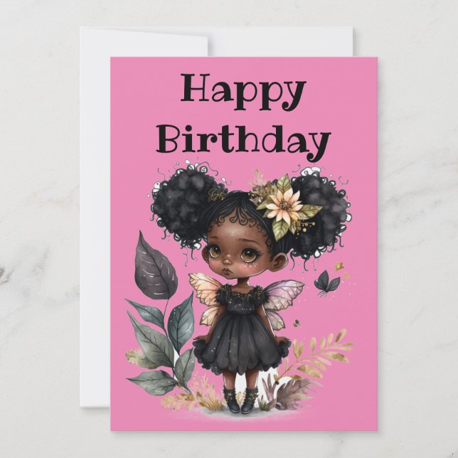 Cute Black fairy happy birthday Holiday Card (Front)