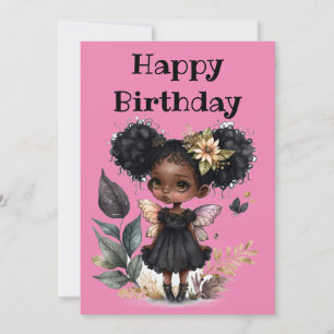 Cute Black fairy happy birthday Holiday Card