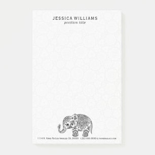 Cute Black Floral Paisley Elephant Illustration Post-it Notes