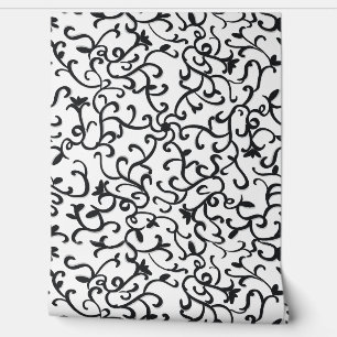 Cute Black Floral Pattern on White Background Wall