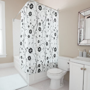 Cute black Flowers and Buds Shower Curtain