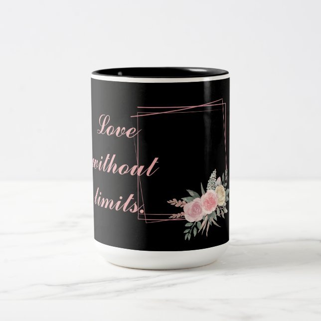 Cute Black Flowers, Love a quote Two-Tone Coffee Mug (Center)