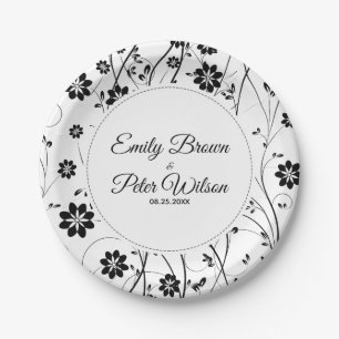 Cute Black Flowers Pattern Paper Plate