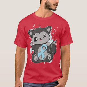 Cute Black Fo And Blue Ribbon For Diabetes Awarene T-Shirt