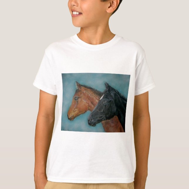 cute black foal chestnut brown foal colt horses T-Shirt (Front)