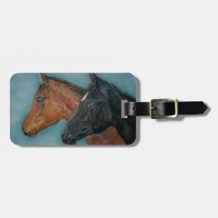 cute black foal chestnut foal colt portrait horse luggage tag