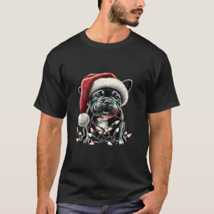 Cute Black French Bulldog Chew Christmas Light Fre T-Shirt