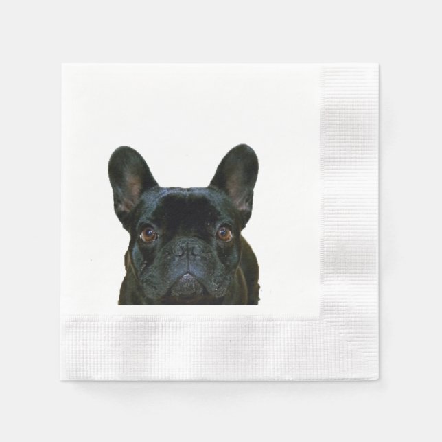 Cute Black French Bulldog Frenchie Photograph: Napkin (Front)