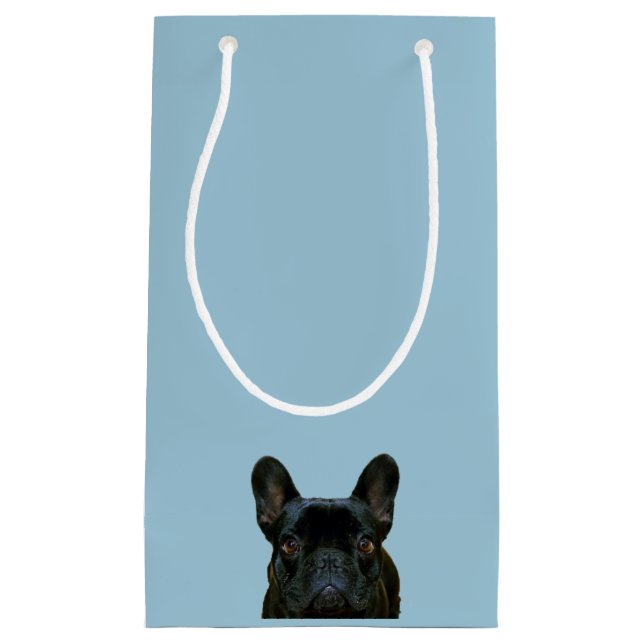Cute Black French Bulldog Frenchie Photograph: Small Gift Bag (Front)