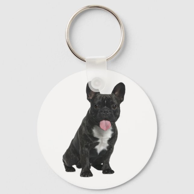 Cute Black French Bulldog Puppy Dog Keychain (Front)