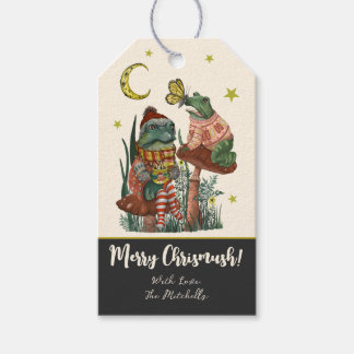 Cute Black Frog on Mushroom Merry Christmas Gift T Gift Tags